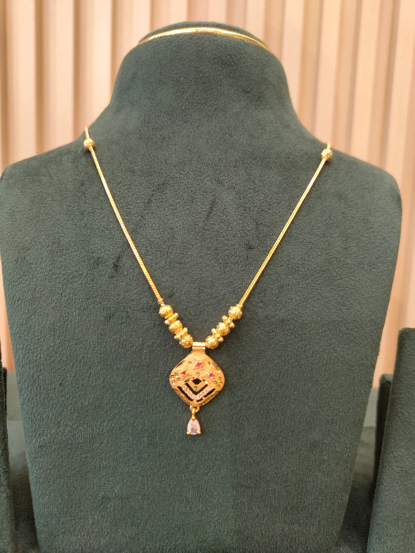 Rhombic Shape Gold Pendant and Earrings Set