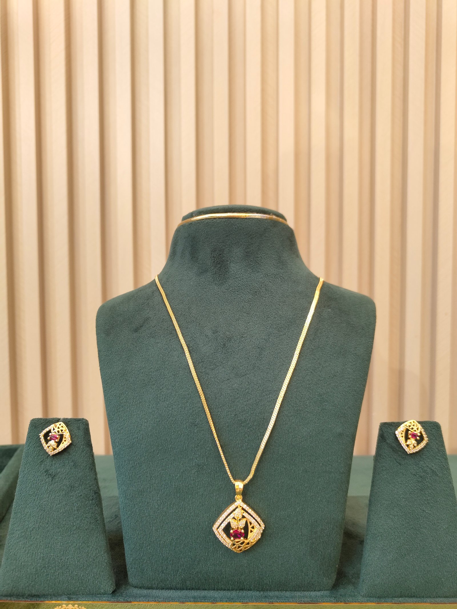 Chic Radiant Ruby Pendant and Earrings Set