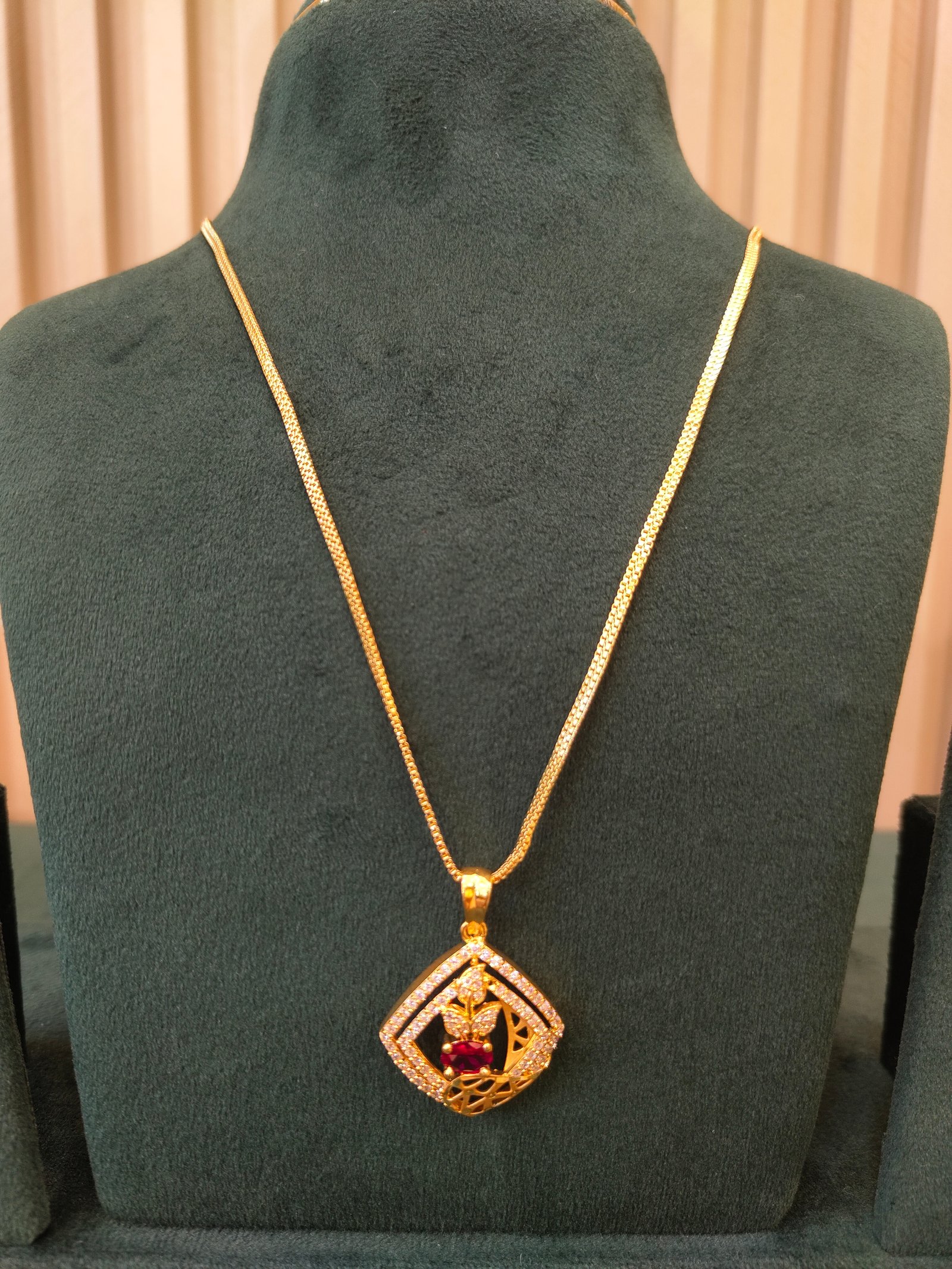 Chic Radiant Ruby Pendant and Earrings Set